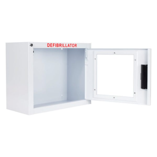 AED cabinet with door open