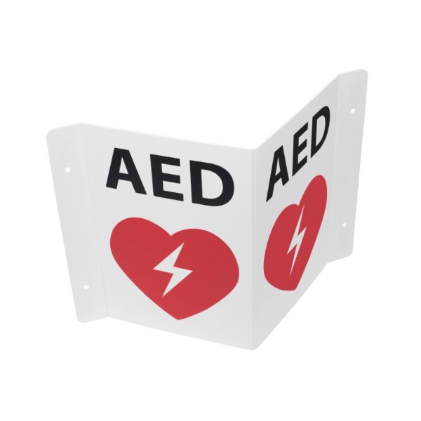 top angle view of AED wall sign