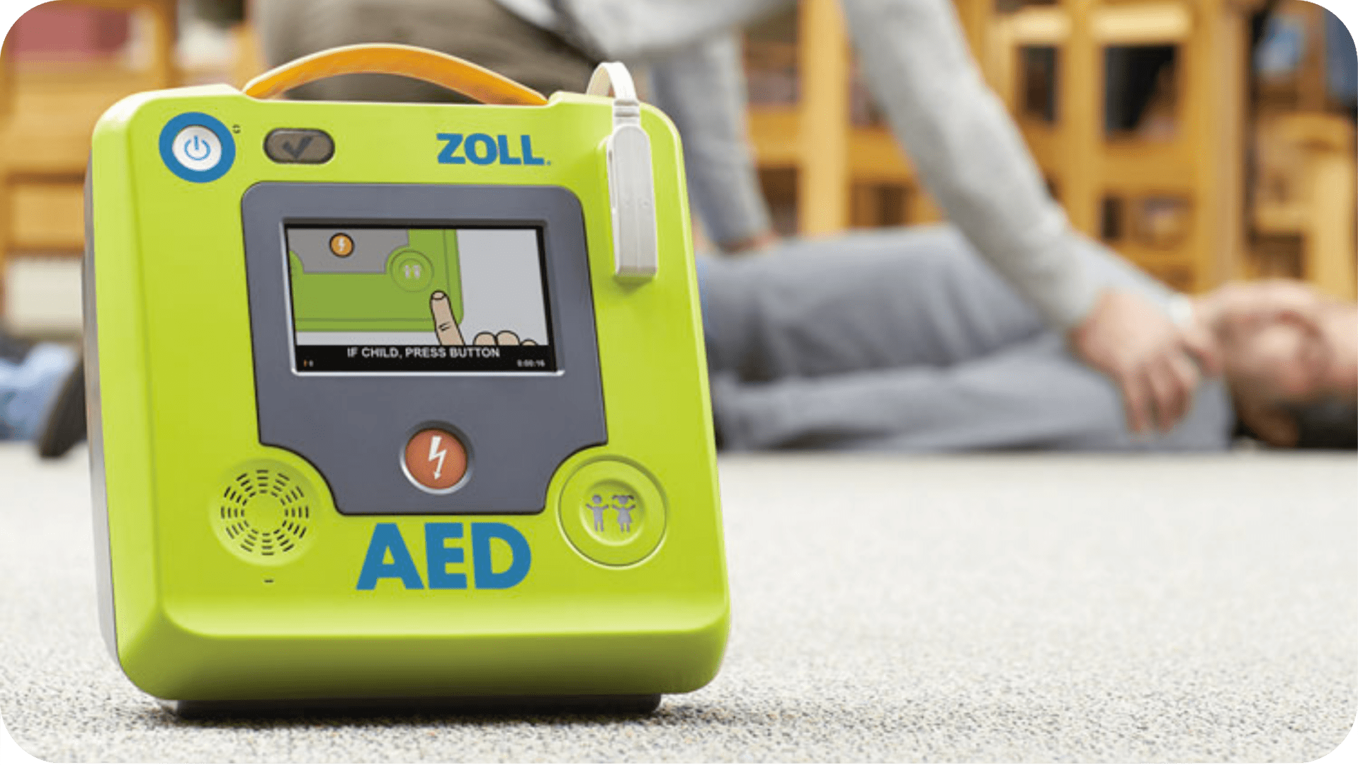 close up of an aed defibrillator in the home